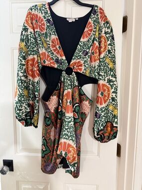 Anthropologie floral mini dress with cutout XL